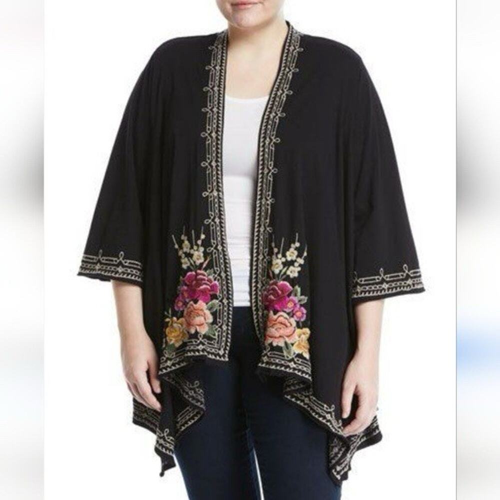 Johnny Was Embroidered Cardigan Sweater Roses Cotton Vintage Kimono Small